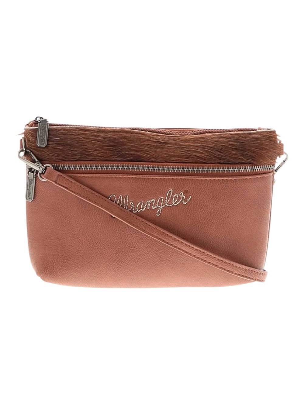Wrangler NWOT Western Cowhide Crossbody Bag Purse in Brown Adjustable Strap
